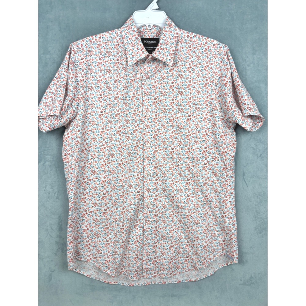 Bonobos Stretch Shirt Mens Medium Long Tailored Fit Floral Short Sleeve Shirt